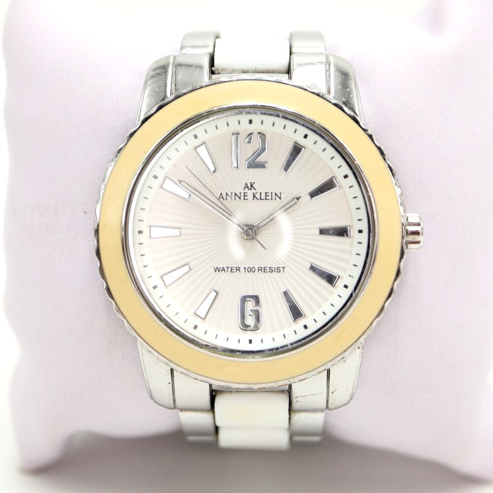 Anne Klein White Silver Tone 40mm Womens Watch Cream Bezel 5.75" w New Battery